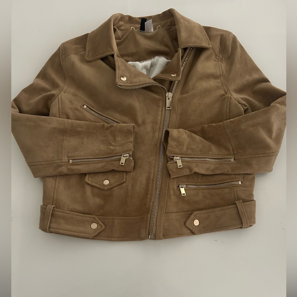 Divided Suede Tan Jacket with Gold Detail.